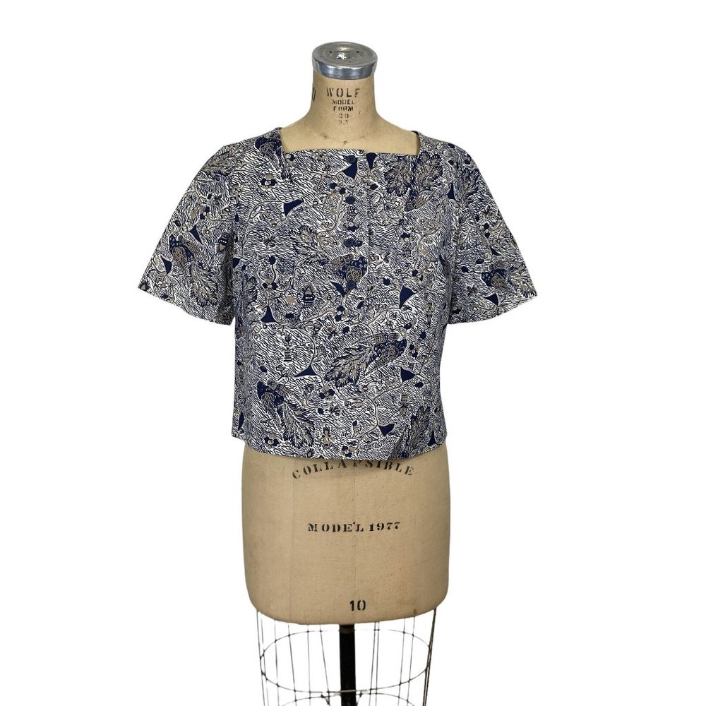 1980s crop top in cotton bird print Size M